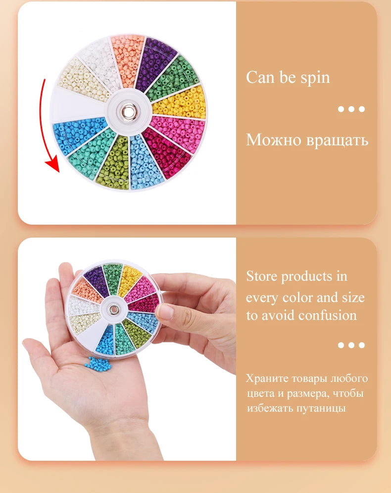 Set de 2000 Cuentas de Cristal de Semilla – 12 Colores Surtidos para Hacer Joyas, Pulseras y Manualidades DIY