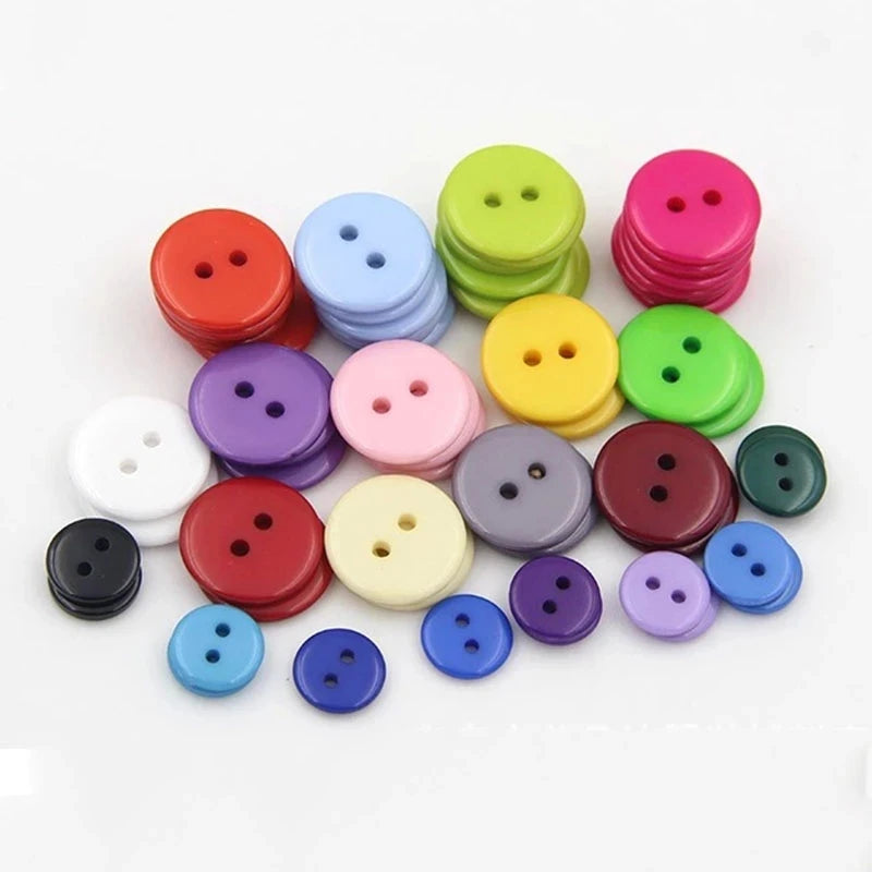 MIAOCHI Mixed Color Round Plastic Buttons – 2-Hole, 7 Sizes, 50 or 100-Pack