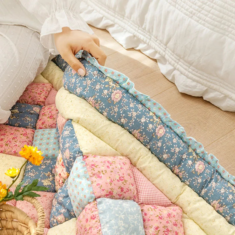 Large Thick Cotton Quilted Rug – Anti-Slip Floral Tatami Floor Mat for Bedroom & Living Room