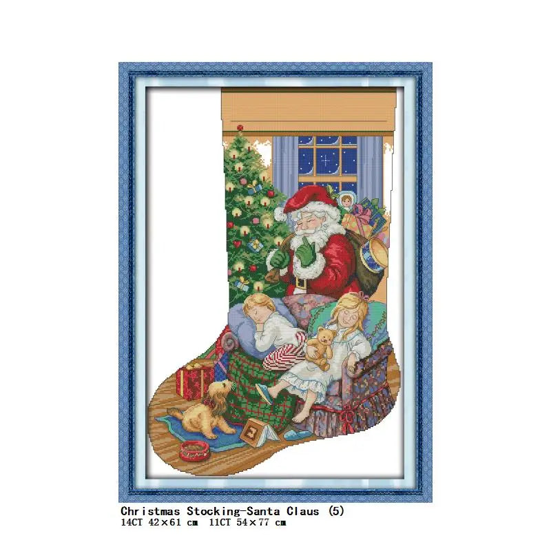 Christmas Stocking Cross Stitch Kit – Stamped 14CT & 11CT Embroidery Set | 13 Designs