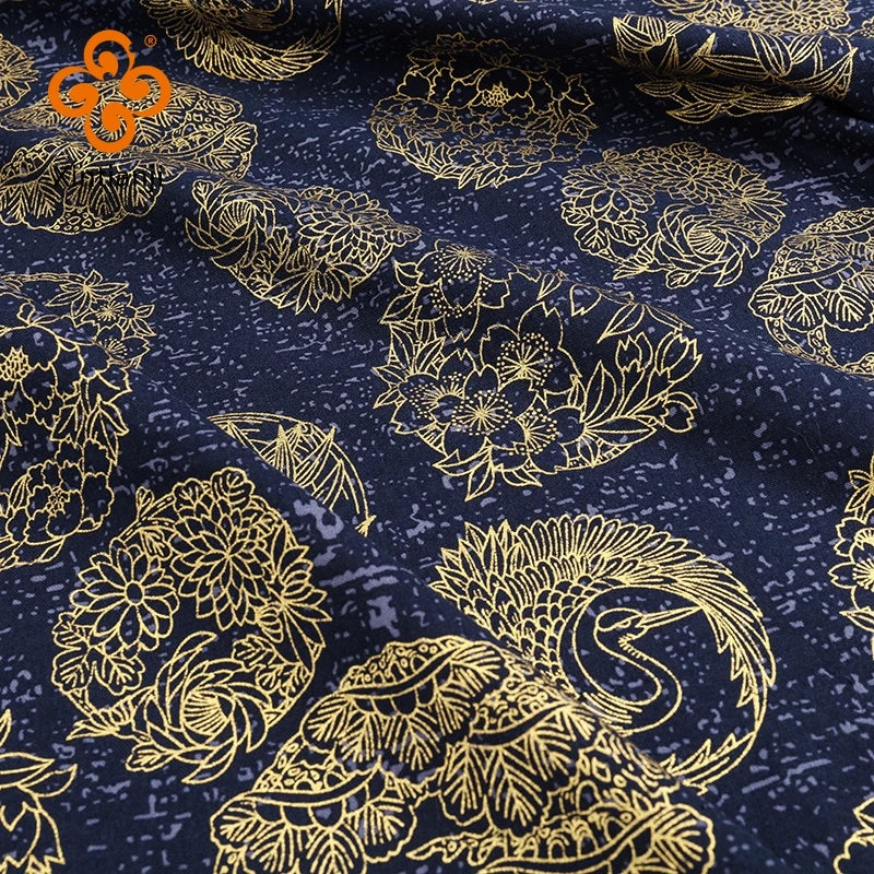Japanese Navy Bronzed Print Cotton Kimono Fabric – 57" Wide, 200gsm | Quilting, Clothing & DIY Crafts (3 Sizes)