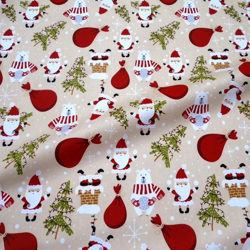 Christmas Twill Cotton Fabric – Santa, Trees & Holiday Prints, 0.5m x 1.6m