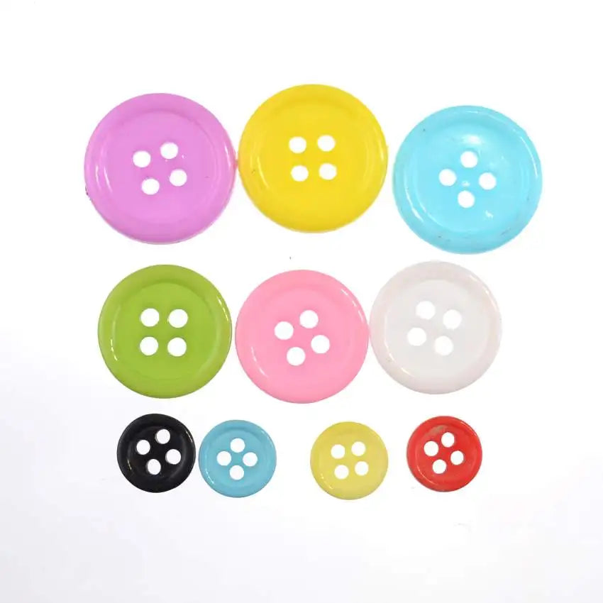 Mixed Color Round Plastic Buttons – 4-Hole, Washable Resin, 50 or 100-Pack