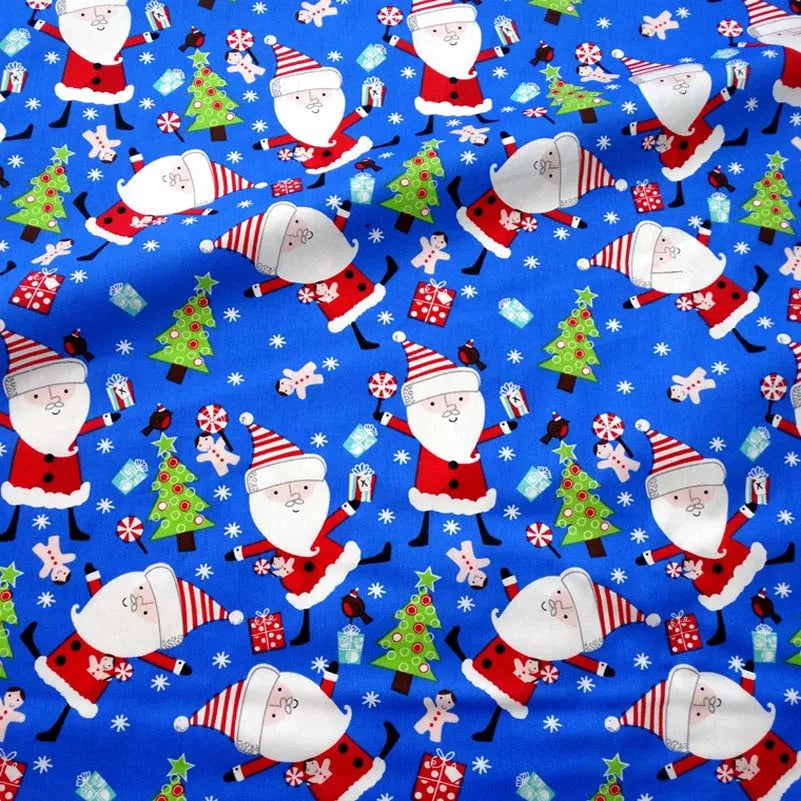 Christmas Twill Cotton Fabric – Santa, Trees & Holiday Prints, 0.5m x 1.6m