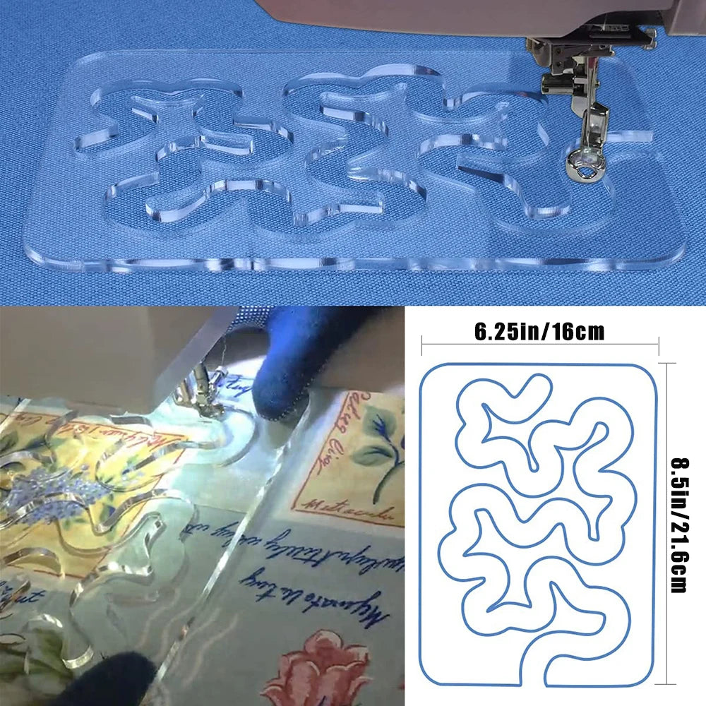 Acrylic Free Motion Quilting Template – Meander & Stipple Design, 8.5×6.25"