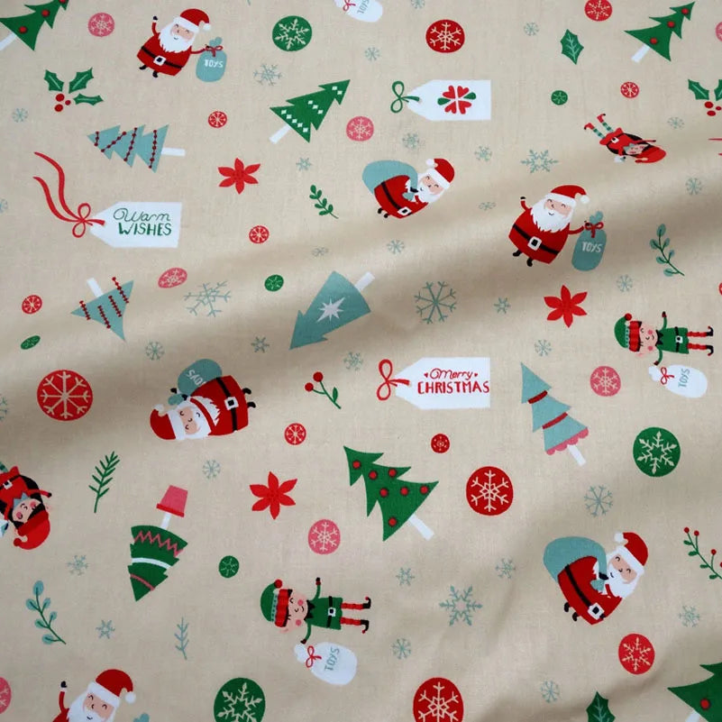 Christmas Twill Cotton Fabric – Santa, Trees & Holiday Prints, 0.5m x 1.6m