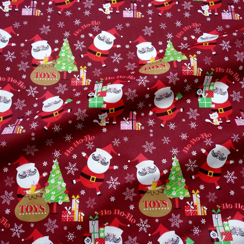 Christmas Twill Cotton Fabric – Santa, Trees & Holiday Prints, 0.5m x 1.6m
