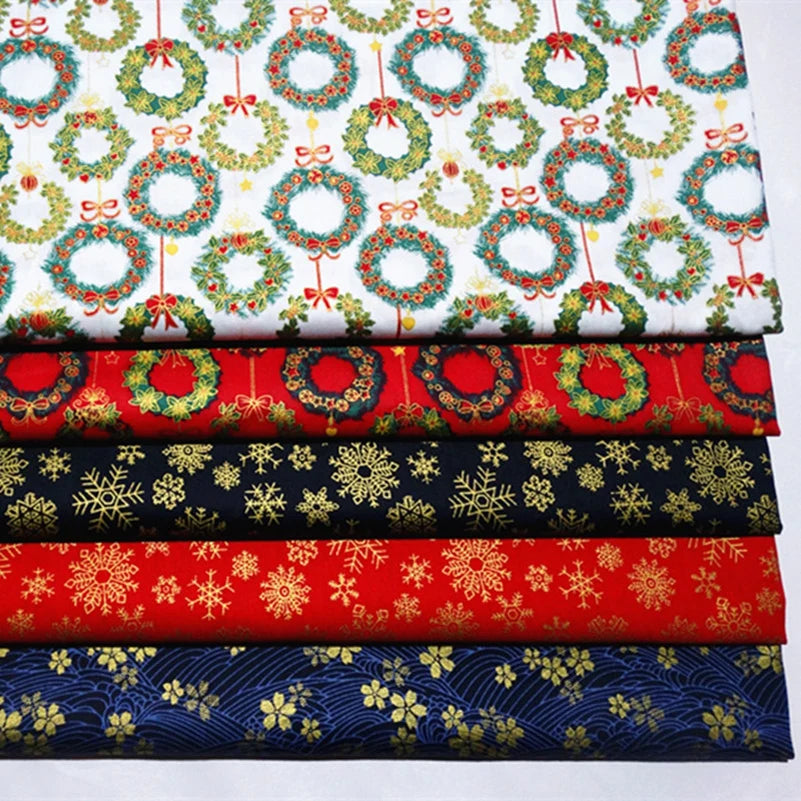 Christmas Twill Cotton Fabric – Santa, Trees & Holiday Prints, 0.5m x 1.6m