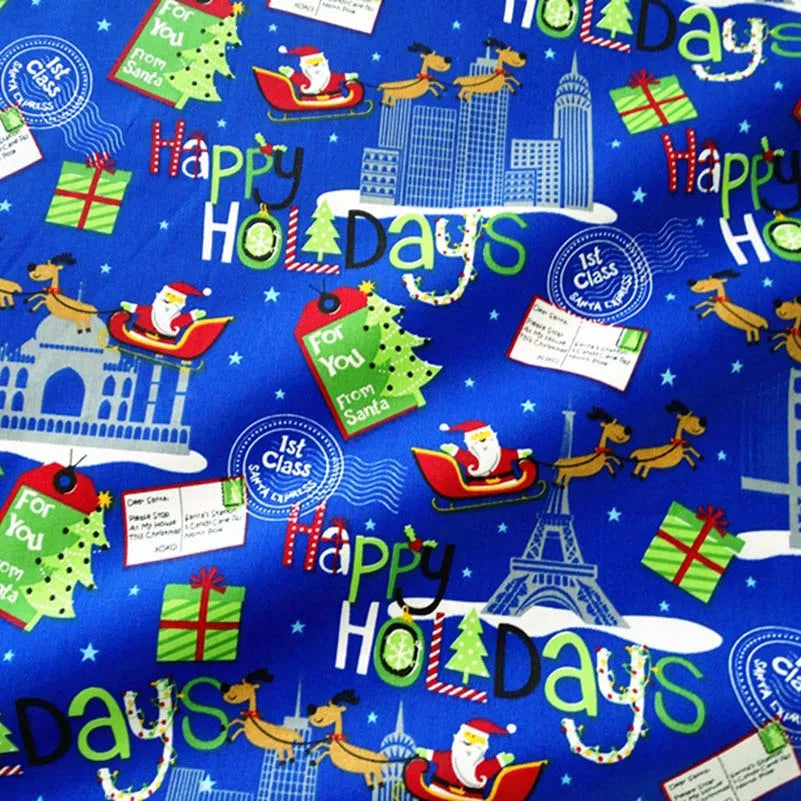 Christmas Twill Cotton Fabric – Santa, Trees & Holiday Prints, 0.5m x 1.6m