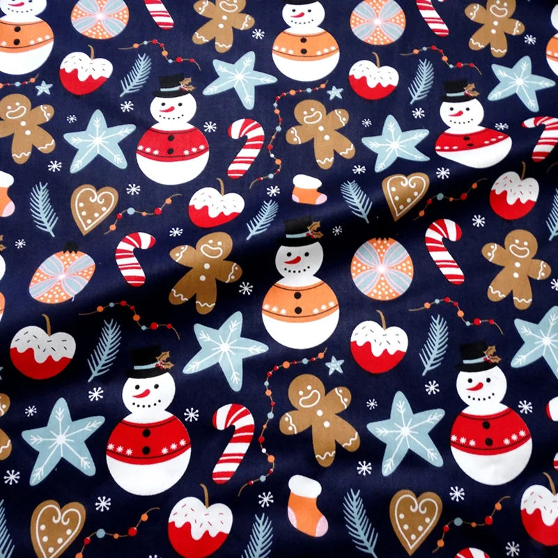 Christmas Twill Cotton Fabric – Santa, Trees & Holiday Prints, 0.5m x 1.6m