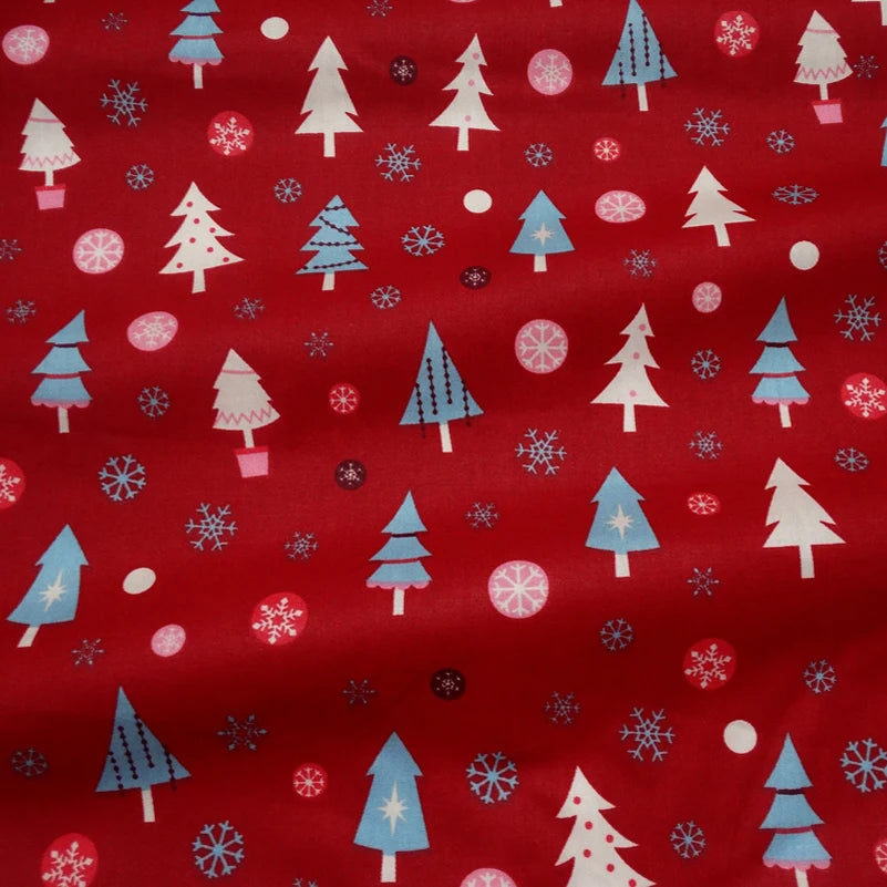 Christmas Twill Cotton Fabric – Santa, Trees & Holiday Prints, 0.5m x 1.6m