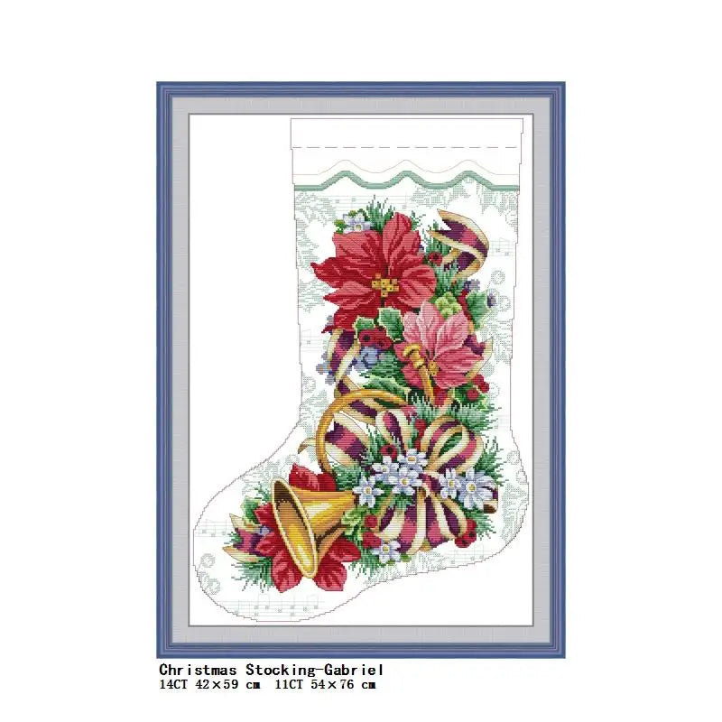 Christmas Stocking Cross Stitch Kit – Stamped 14CT & 11CT Embroidery Set | 13 Designs