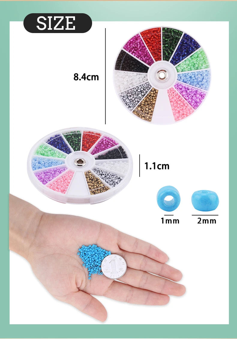 Set de 2000 Cuentas de Cristal de Semilla – 12 Colores Surtidos para Hacer Joyas, Pulseras y Manualidades DIY