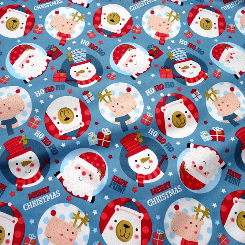 Christmas Twill Cotton Fabric – Santa, Trees & Holiday Prints, 0.5m x 1.6m