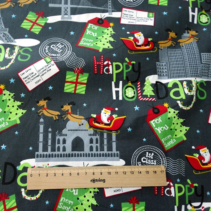 Christmas Twill Cotton Fabric – Santa, Trees & Holiday Prints, 0.5m x 1.6m