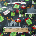 Christmas Twill Cotton Fabric – Santa, Trees & Holiday Prints, 0.5m x 1.6m