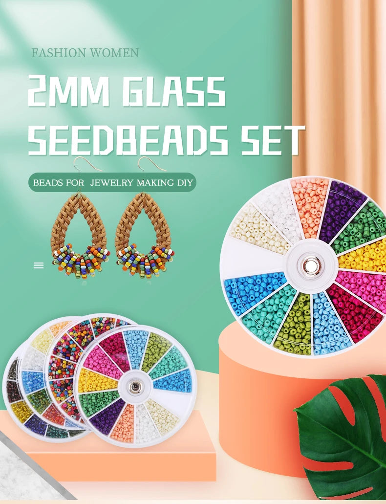 Set de 2000 Cuentas de Cristal de Semilla – 12 Colores Surtidos para Hacer Joyas, Pulseras y Manualidades DIY