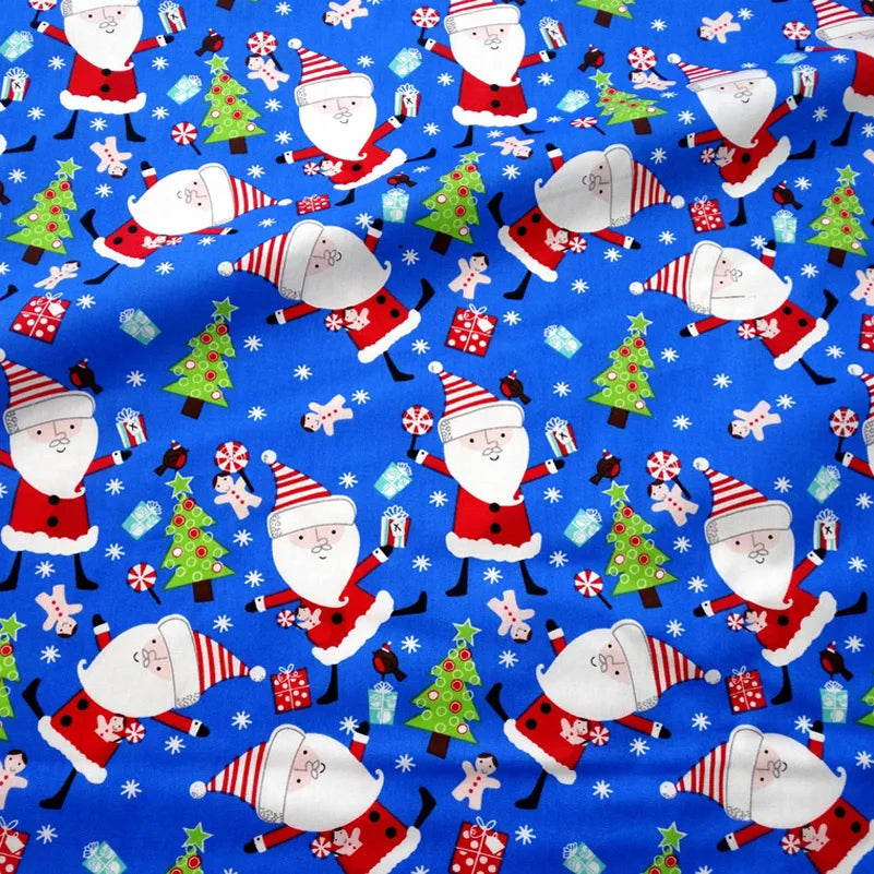 Christmas Twill Cotton Fabric – Santa, Trees & Holiday Prints, 0.5m x 1.6m