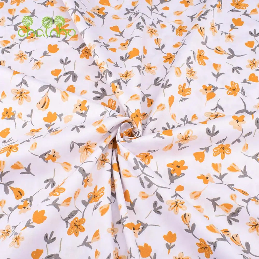 Orange Floral Series Printed Twill Cotton Fabric – 40s Weight