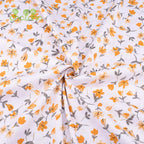 Orange Floral Printed Twill Cotton Fabric – 160cm (63") Wide | Cut to Order