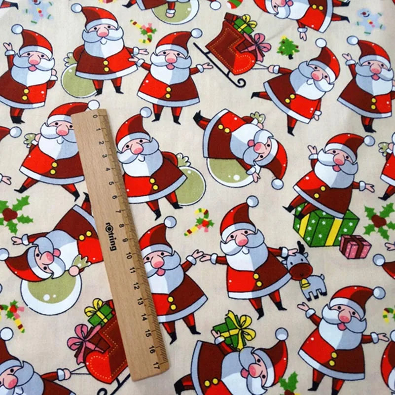Christmas Twill Cotton Fabric – Santa, Trees & Holiday Prints, 0.5m x 1.6m