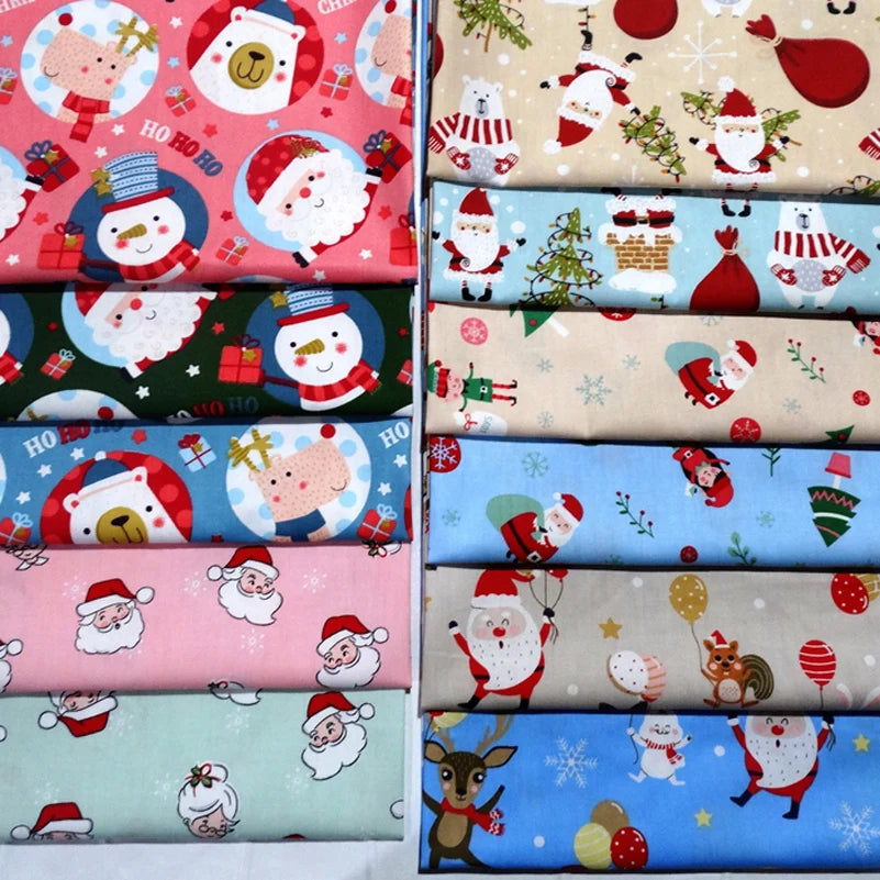 Christmas Twill Cotton Fabric – Santa, Trees & Holiday Prints, 0.5m x 1.6m