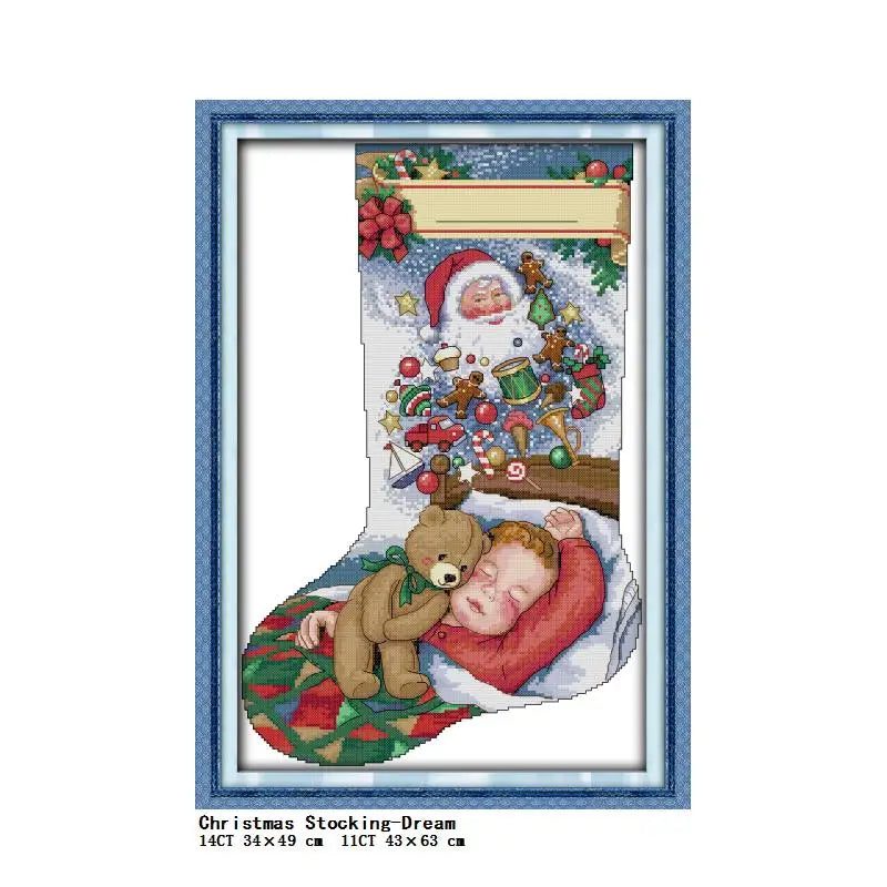 Christmas Stocking Cross Stitch Kit – Stamped 14CT & 11CT Embroidery Set | 13 Designs