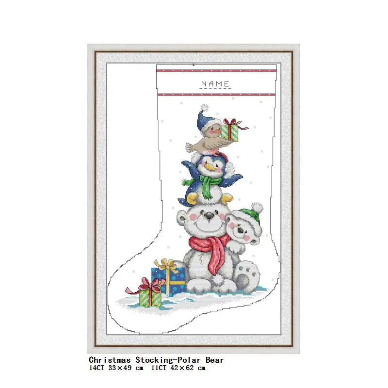 Christmas Stocking Cross Stitch Kit – Stamped 14CT & 11CT Embroidery Set | 13 Designs