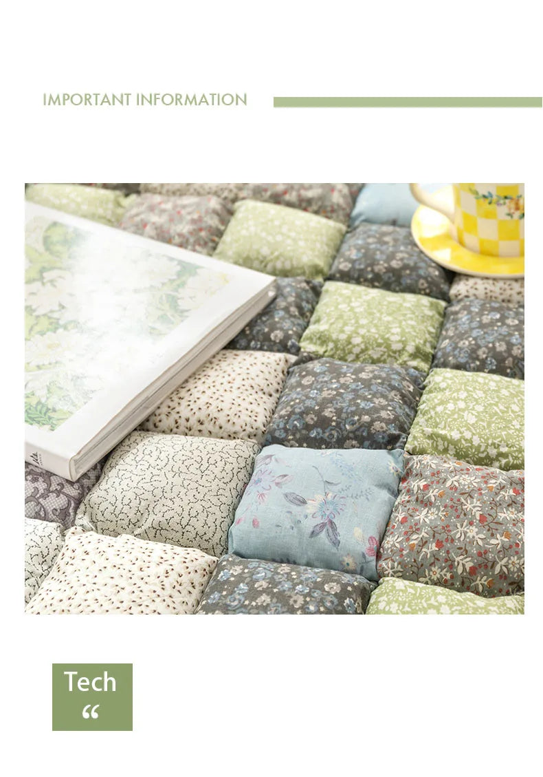 Large Thick Cotton Quilted Rug – Anti-Slip Floral Tatami Floor Mat for Bedroom & Living Room