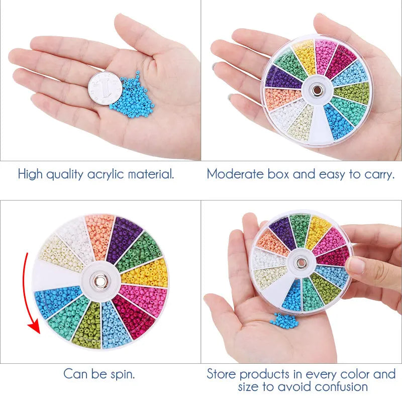 Set de 2000 Cuentas de Cristal de Semilla – 12 Colores Surtidos para Hacer Joyas, Pulseras y Manualidades DIY