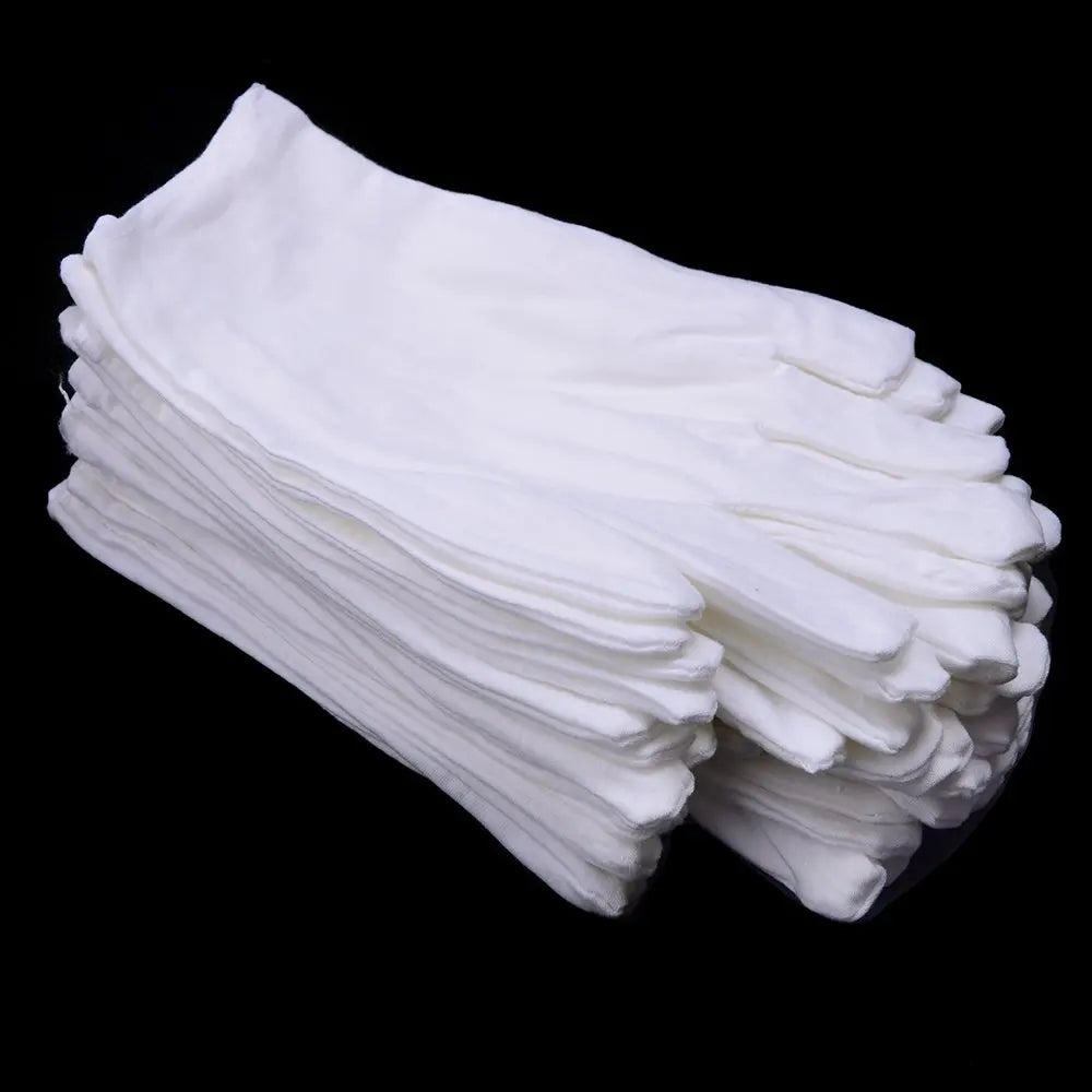 White Cotton Gloves – 12 Pairs, Washable & Stretchable, S/M/L/XL