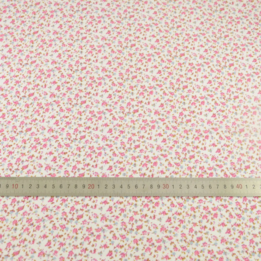 Teramil New Cotton Cloth Fabric Blue and Pink Flower Design for Sewing Home Textile Handicraft Patchwork Scrapbooking Needlework