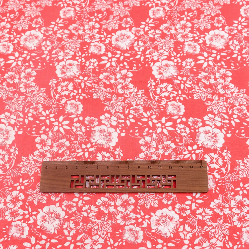 Teramil New Cotton Cloth Fabric Blue and Pink Flower Design for Sewing Home Textile Handicraft Patchwork Scrapbooking Needlework