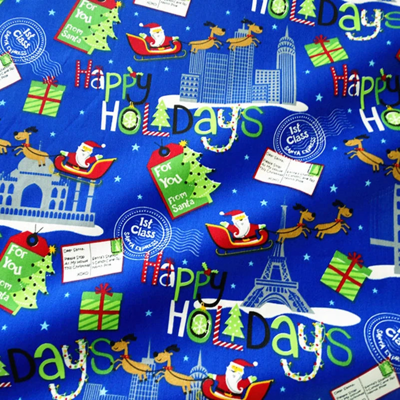 Christmas Twill Cotton Fabric – Santa, Trees & Holiday Prints, 0.5m x 1.6m