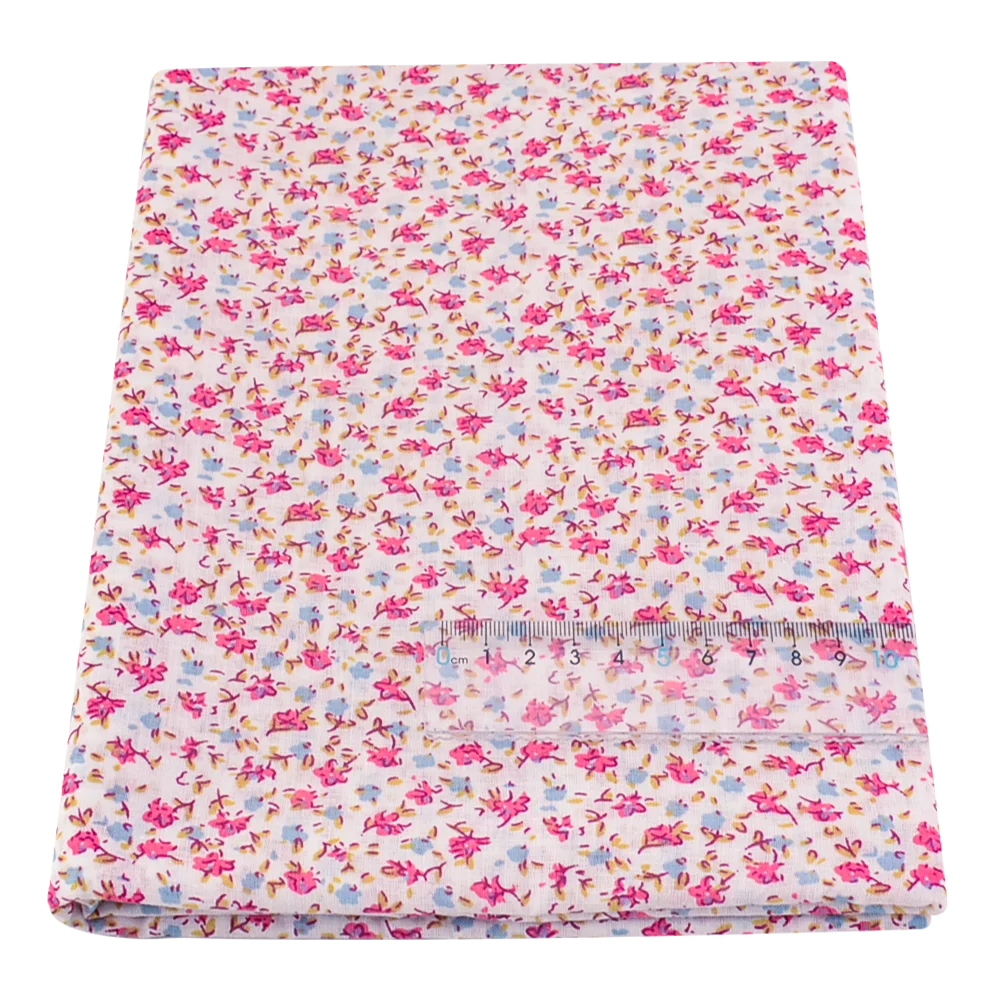 Blue & Pink Floral Print 100% Cotton Fabric — 150cm Wide | Pre-Cut Quilting & Patchwork Fabric