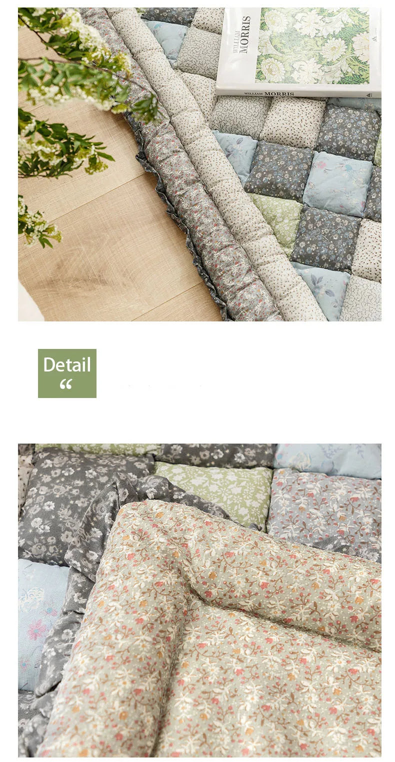Large Thick Cotton Quilted Rug – Anti-Slip Floral Tatami Floor Mat for Bedroom & Living Room