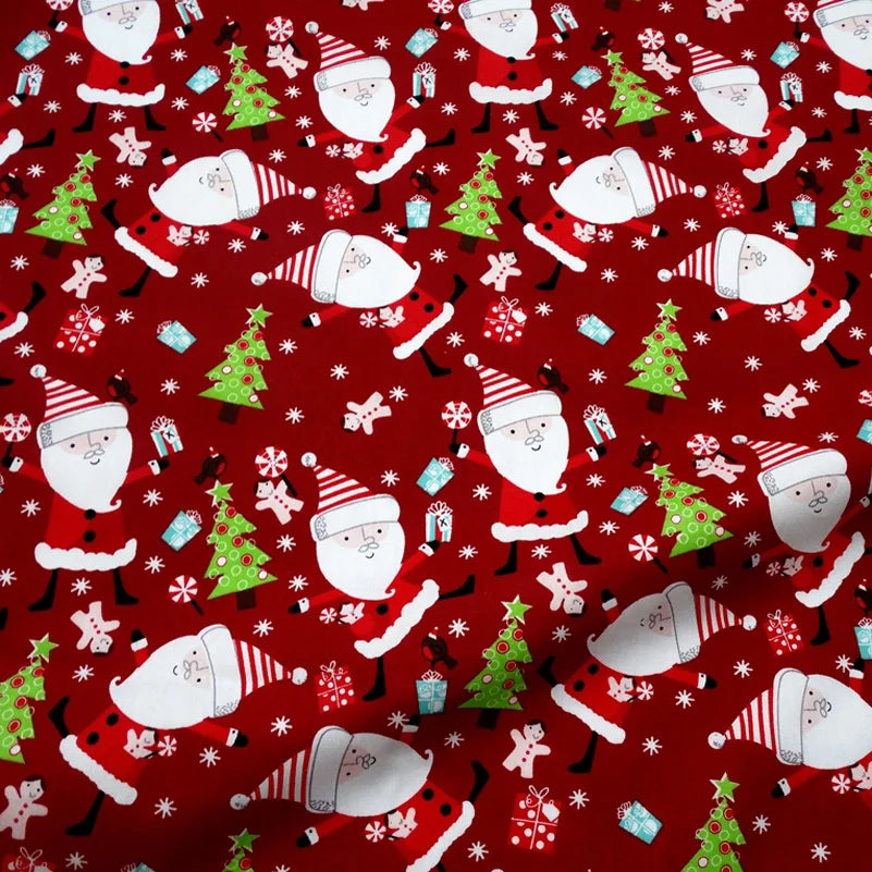 Christmas Twill Cotton Fabric – Santa, Trees & Holiday Prints, 0.5m x 1.6m