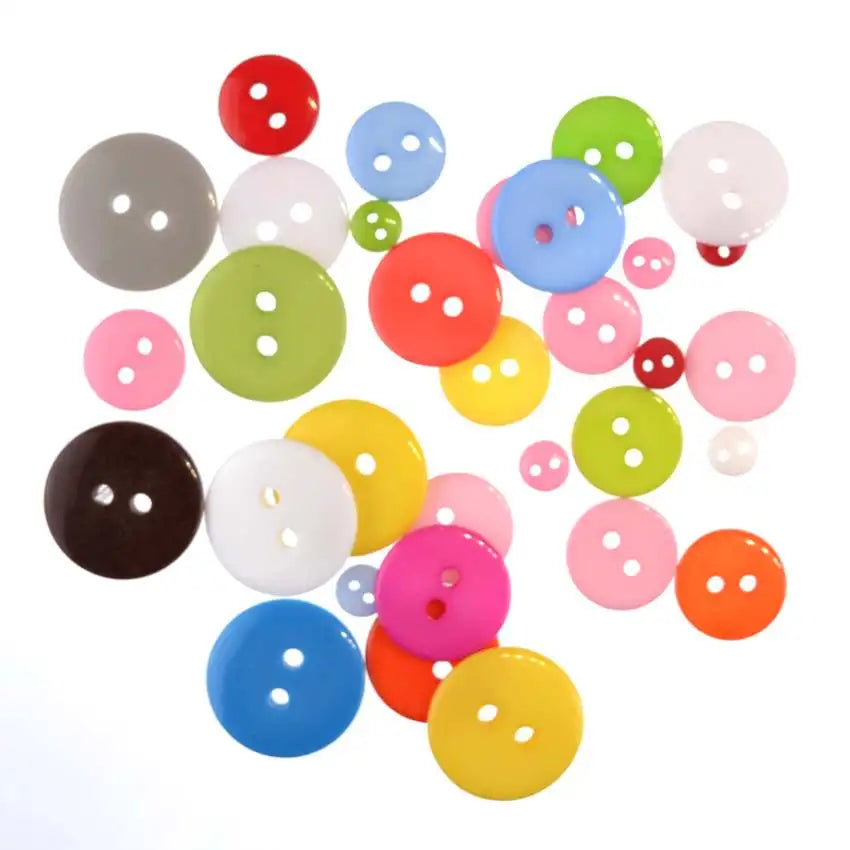 MIAOCHI Mixed Color Round Plastic Buttons – 2-Hole, 7 Sizes, 50 or 100-Pack