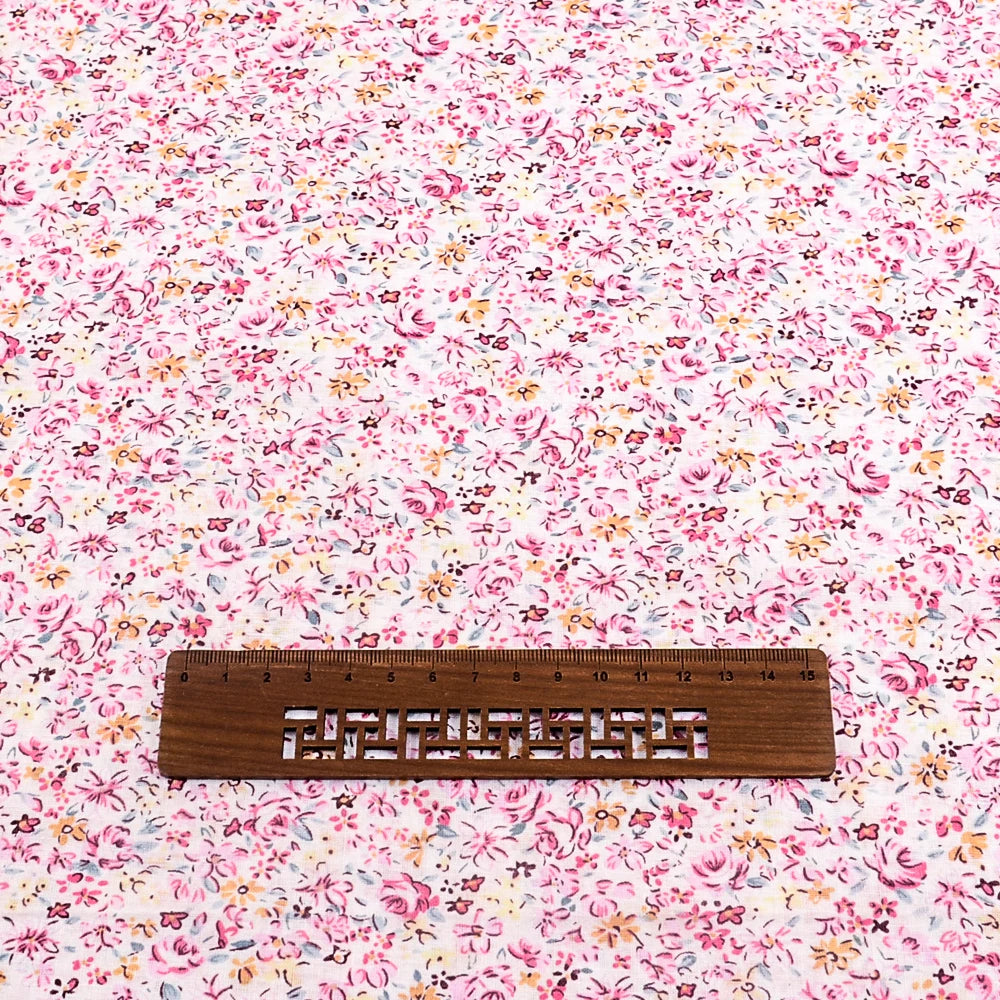 Blue & Pink Floral Print 100% Cotton Fabric — 150cm Wide | Pre-Cut Quilting & Patchwork Fabric