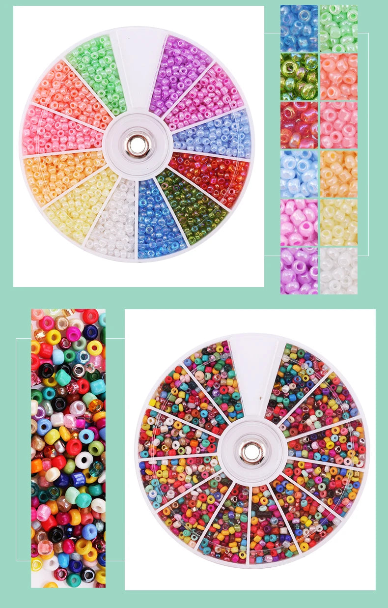 Set de 2000 Cuentas de Cristal de Semilla – 12 Colores Surtidos para Hacer Joyas, Pulseras y Manualidades DIY