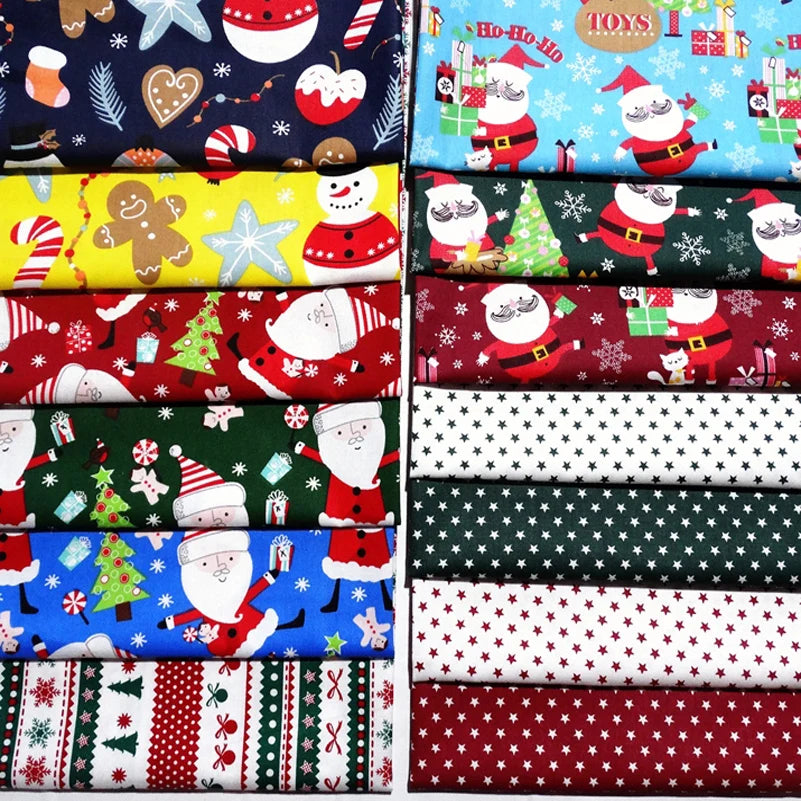 Christmas Twill Cotton Fabric – Santa, Trees & Holiday Prints, 0.5m x 1.6m