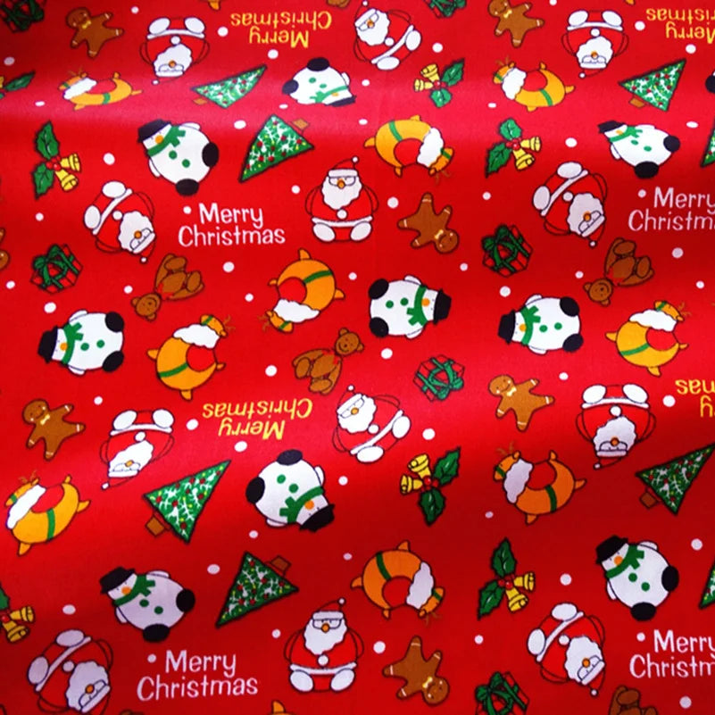 Christmas Twill Cotton Fabric – Santa, Trees & Holiday Prints, 0.5m x 1.6m