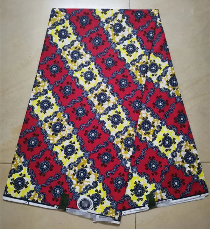 African Wax Print Ankara Fabric – 100% Cotton Gold Print | 6 Yards for Sewing & Wedding Dress