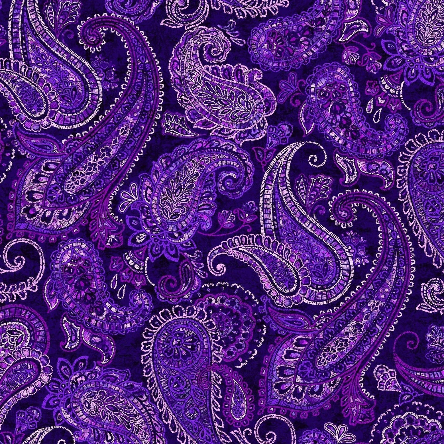 Purple Parkside Large Embroidered Paisley Wideback Fabric Per Yard