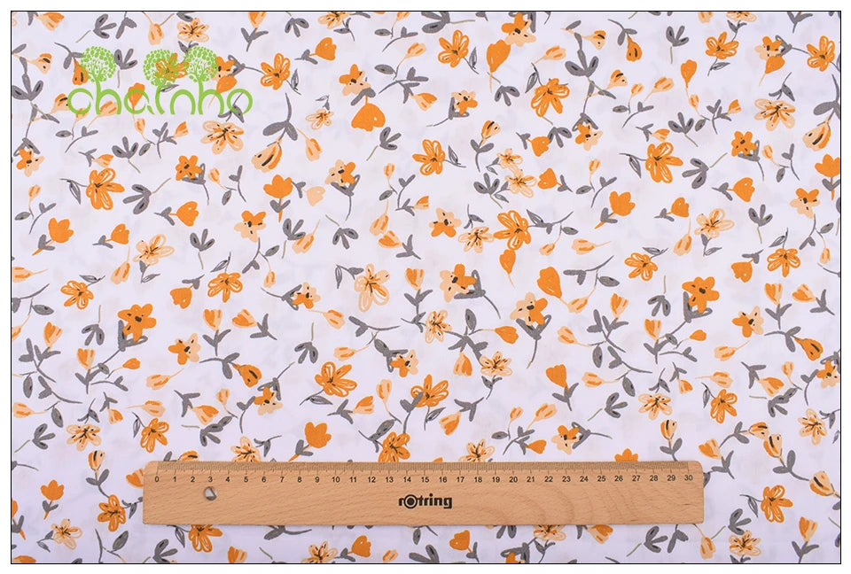 Orange Floral Series Printed Twill Cotton Fabric – 40s Weight