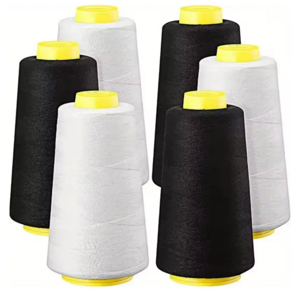 Serger Thread 100% Polyester – 3000 Yards per Roll | Black & White Cones