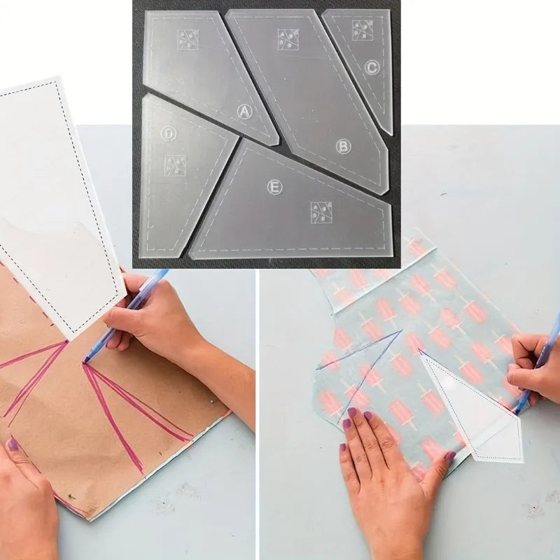 5-Piece Acrylic Quilting Ruler Template Set - DIY Patchwork & Cutting Templates