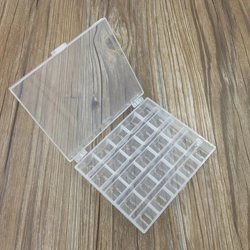 25 canillas de máquina de coser con estuche de almacenamiento – Plástico transparente