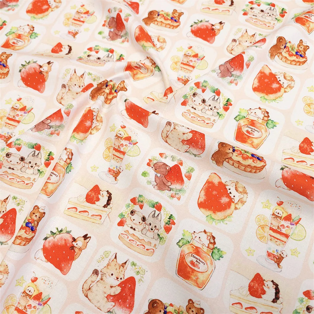 20S Cotton Cute Showa Kawaii Cat Deer Print Fabric DIY Quilting Needlework Material Sewing Dress Kids Clothes Fabrics