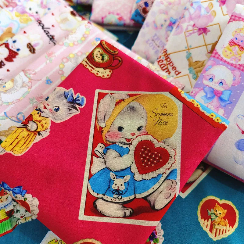 20S Cotton Cute Showa Kawaii Cat Deer Print Fabric DIY Quilting Needlework Material Sewing Dress Kids Clothes Fabrics